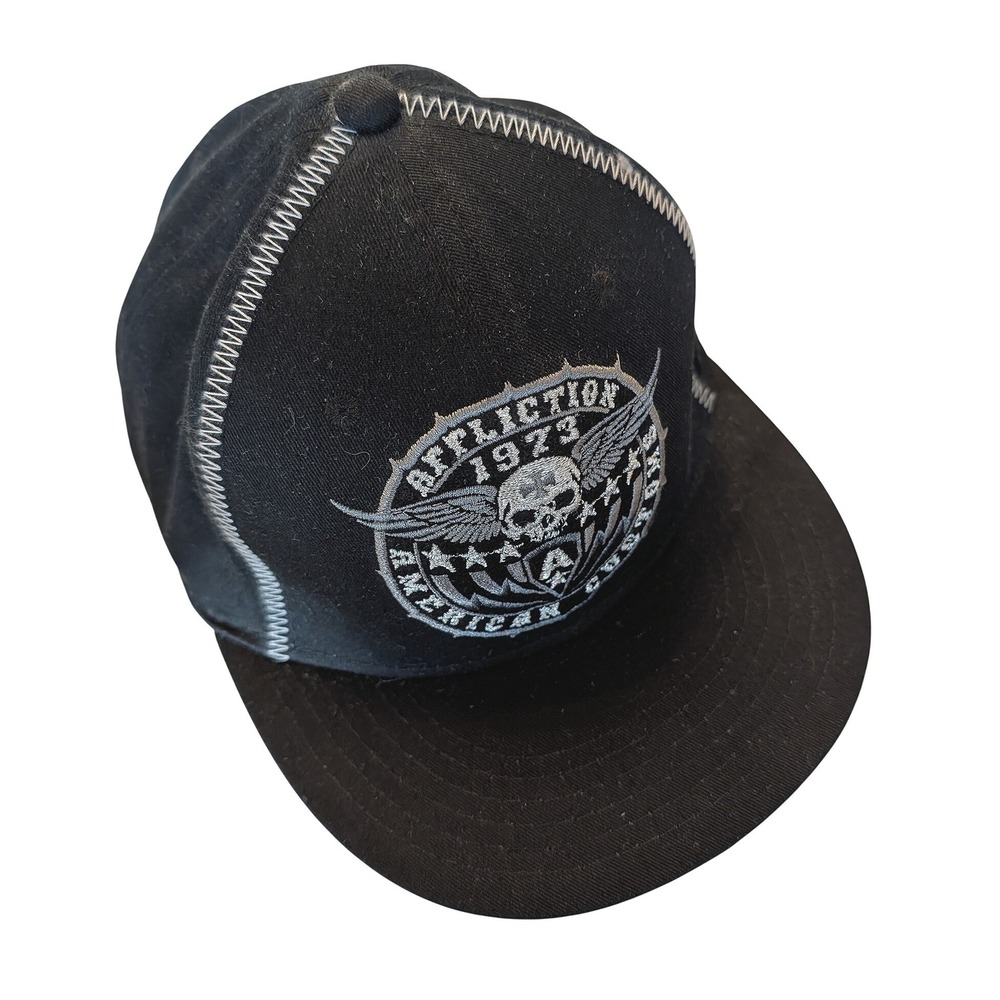 Affliction Hat Men O/S Black Snapback American Customs Skull Wing Y2K MMA Moto